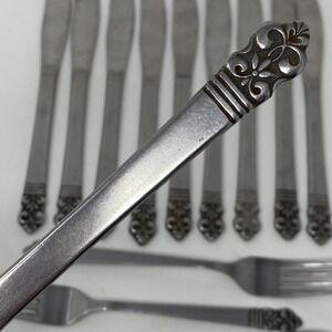 Vintage Cambridge 15pc Flatware Set Silver Fleur De Lis Stainless Japan